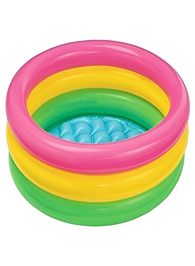 SVShoperzone Inflatable Baby Swimming Pool, 60 cm, 3-Ring Rainbow Design, Soft Bottom, Multi-Colour - Image 1